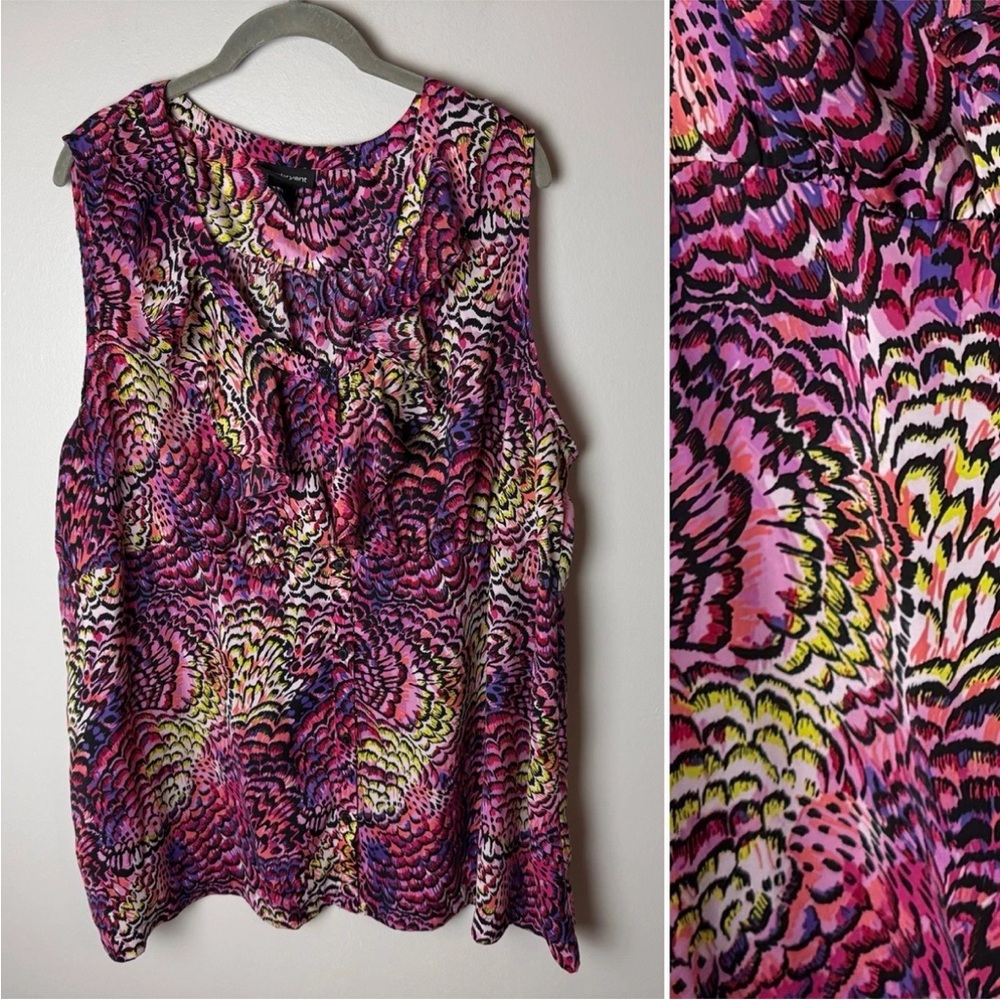 Lane Bryant Sleeveless Blouse Plus Size 24 Top Button Front Ruffles Black Purple